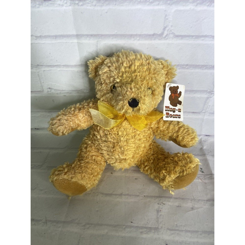 VTG Lami Golden Tan Brown Bear Plush Stuffed Animal Toy Curly Fur With Bow